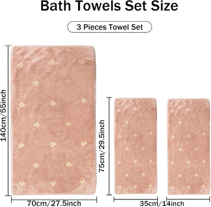 Bath Towels White Star Moon Embroidery Patterns Towels of 3 Luxury Soft Velvet Bath Towels Set for Bathroom Gym Bath Sheets（1Bath Towel+2 Hand Towels）