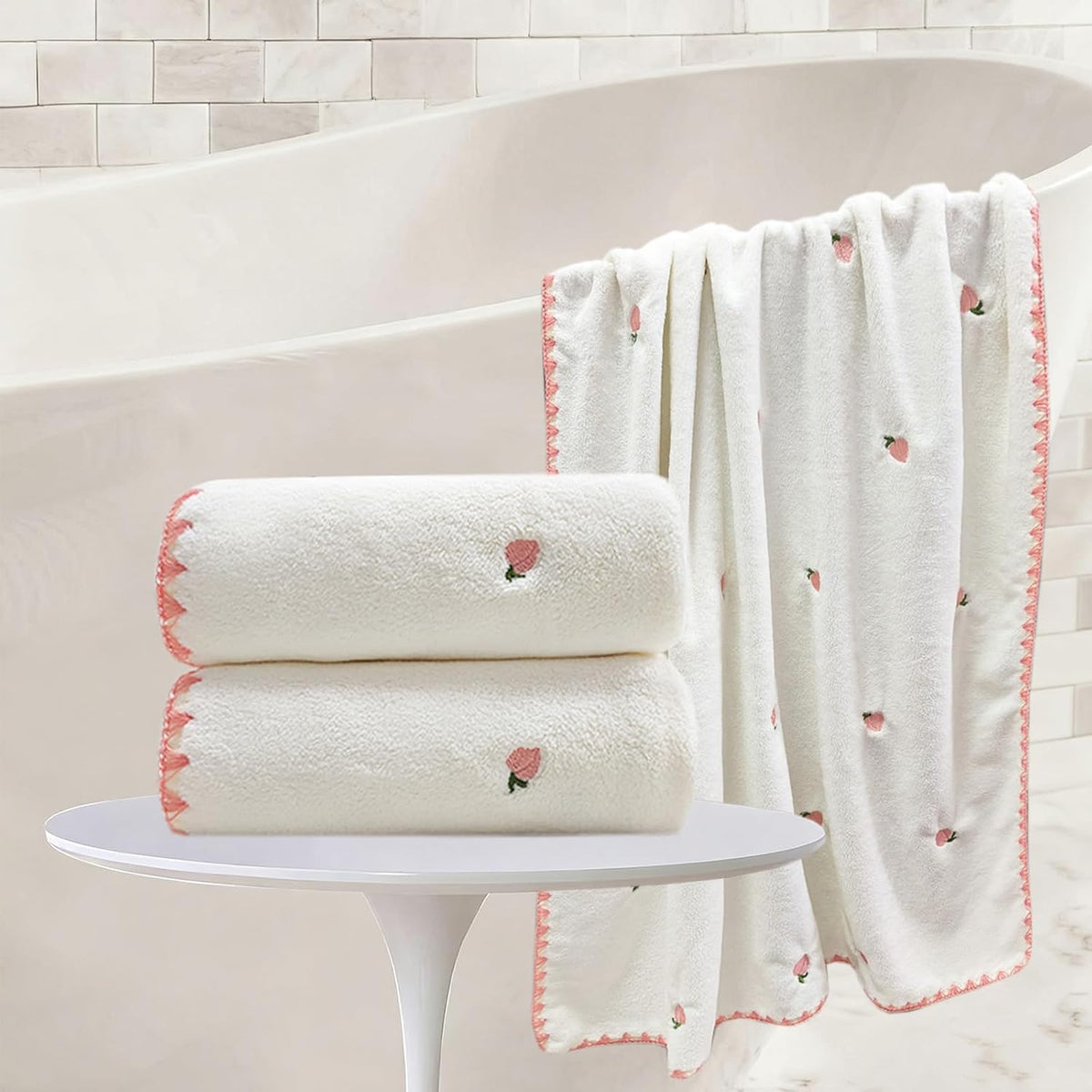 Bath Towels White Star Moon Embroidery Patterns Towels of 3 Luxury Soft Velvet Bath Towels Set for Bathroom Gym Bath Sheets（1Bath Towel+2 Hand Towels）