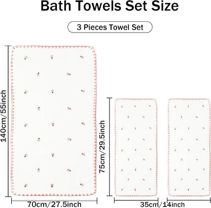 Bath Towels White Star Moon Embroidery Patterns Towels of 3 Luxury Soft Velvet Bath Towels Set for Bathroom Gym Bath Sheets（1Bath Towel+2 Hand Towels）