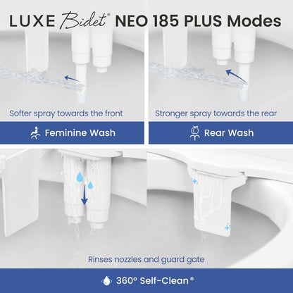 NEO 185 PLUS - Patented Bidet Attachment for Toilet, White