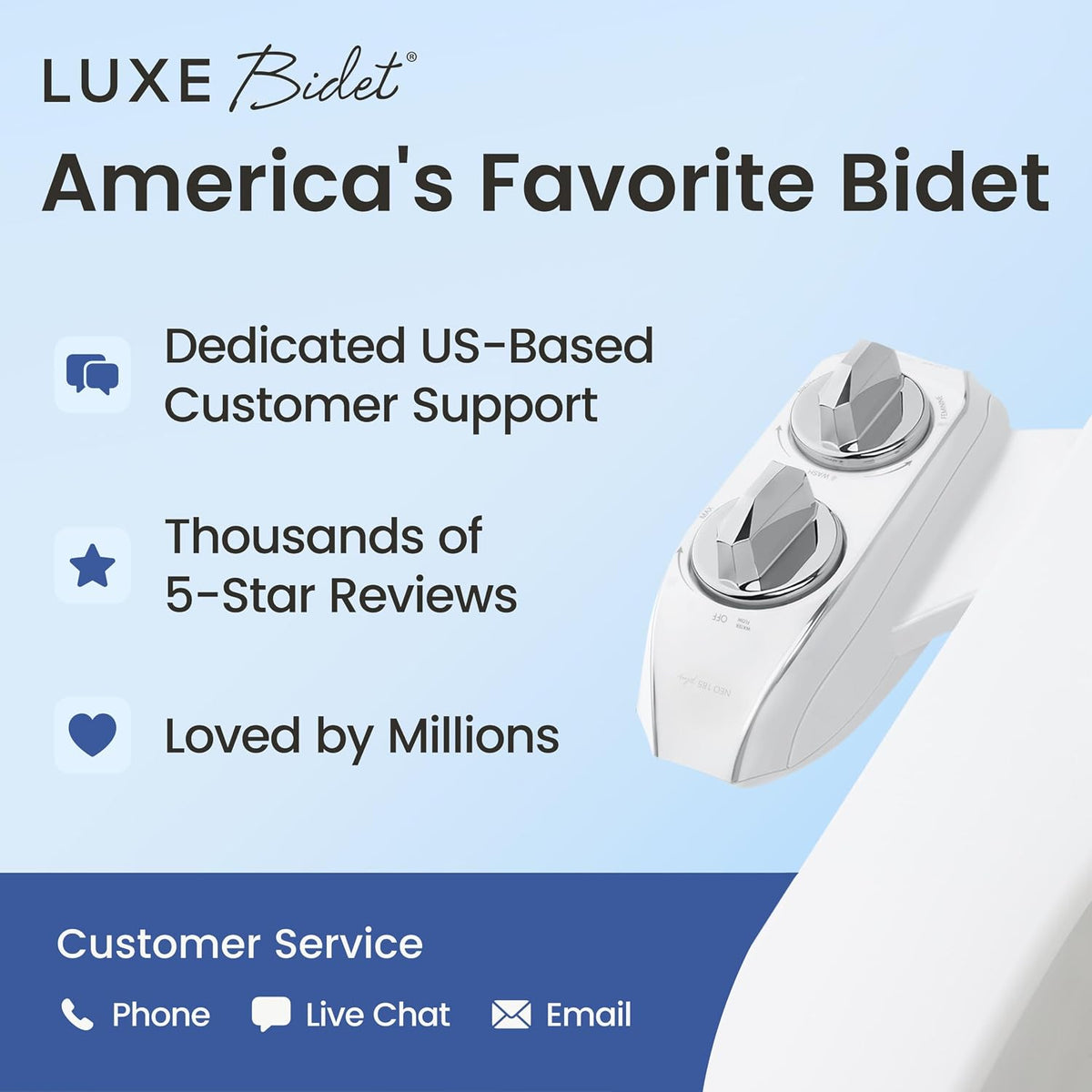 NEO 185 PLUS - Patented Bidet Attachment for Toilet, White