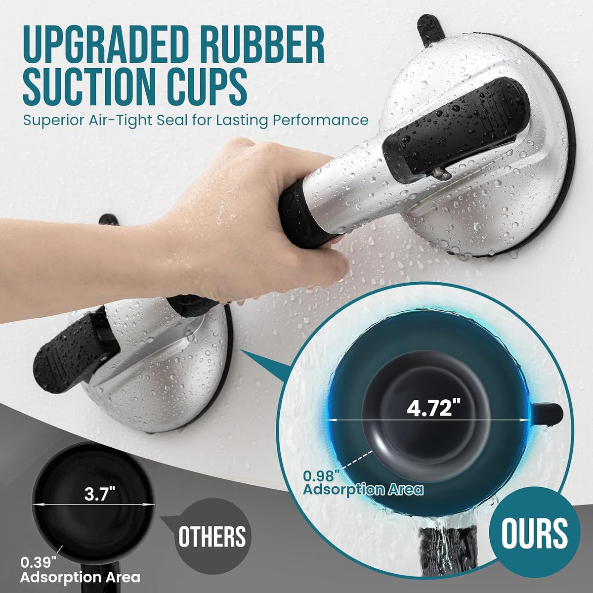 Shower Grab Bars,Suction Shower Handles,Upgraded,330lbs,Silver