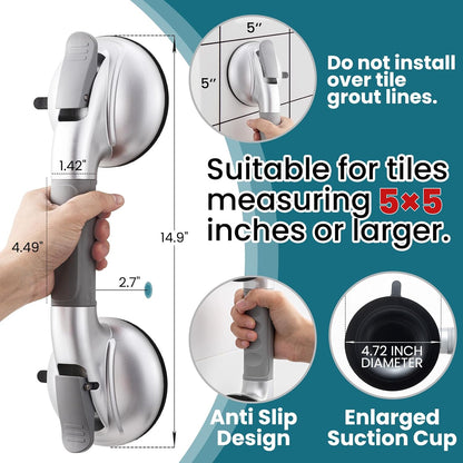 Shower Grab Bars,Suction Shower Handles,Upgraded,330lbs,Silver