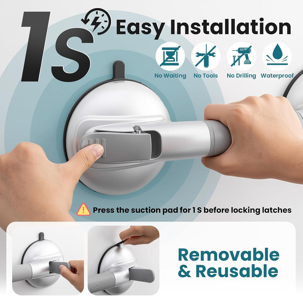 Shower Grab Bars,Suction Shower Handles,Upgraded,330lbs,Silver