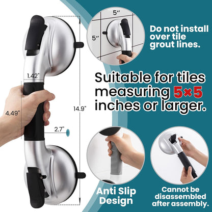 Shower Grab Bars,Suction Shower Handles,Upgraded,330lbs,Silver