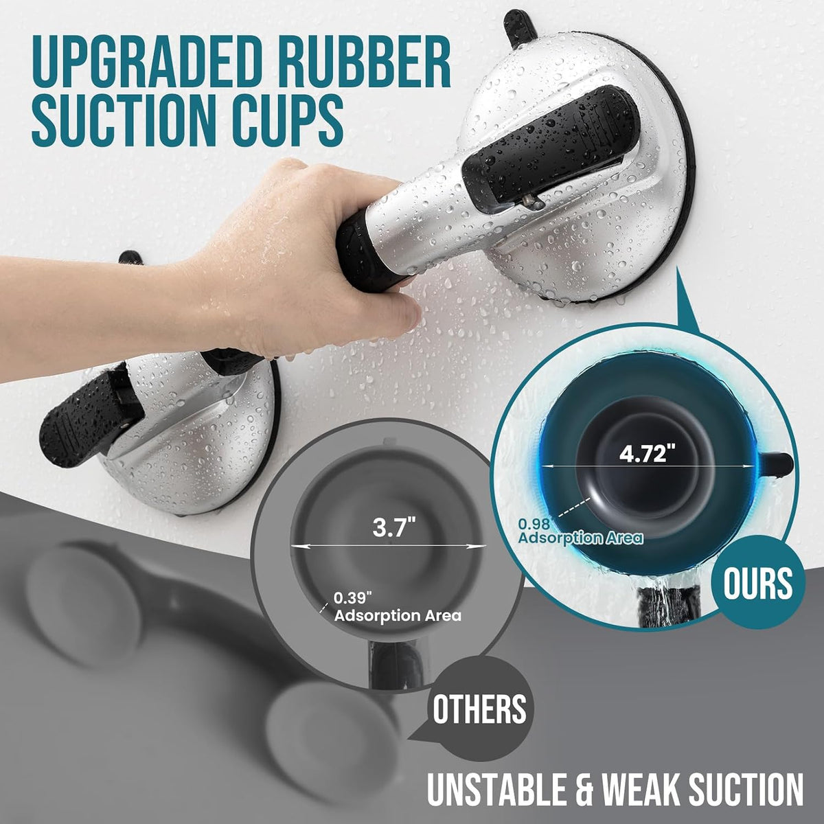 Shower Grab Bars,Suction Shower Handles,Upgraded,330lbs,Silver