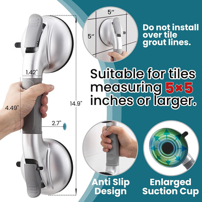 Shower Grab Bars,Suction Shower Handles,Upgraded,330lbs,Silver