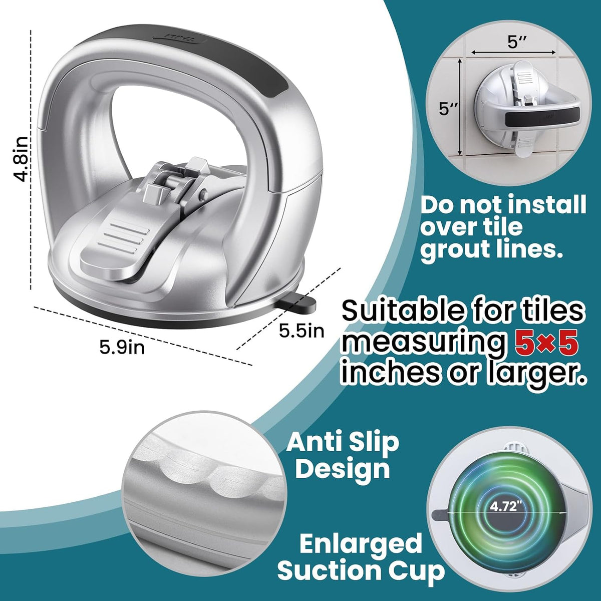 Shower Grab Bars,Suction Shower Handles,Upgraded,330lbs,Silver