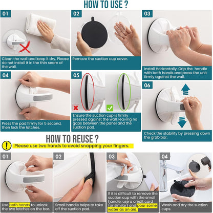 Shower Grab Bars,Suction Shower Handles,Upgraded,330lbs,Silver