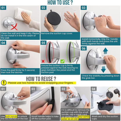 Shower Grab Bars,Suction Shower Handles,Upgraded,330lbs,Silver