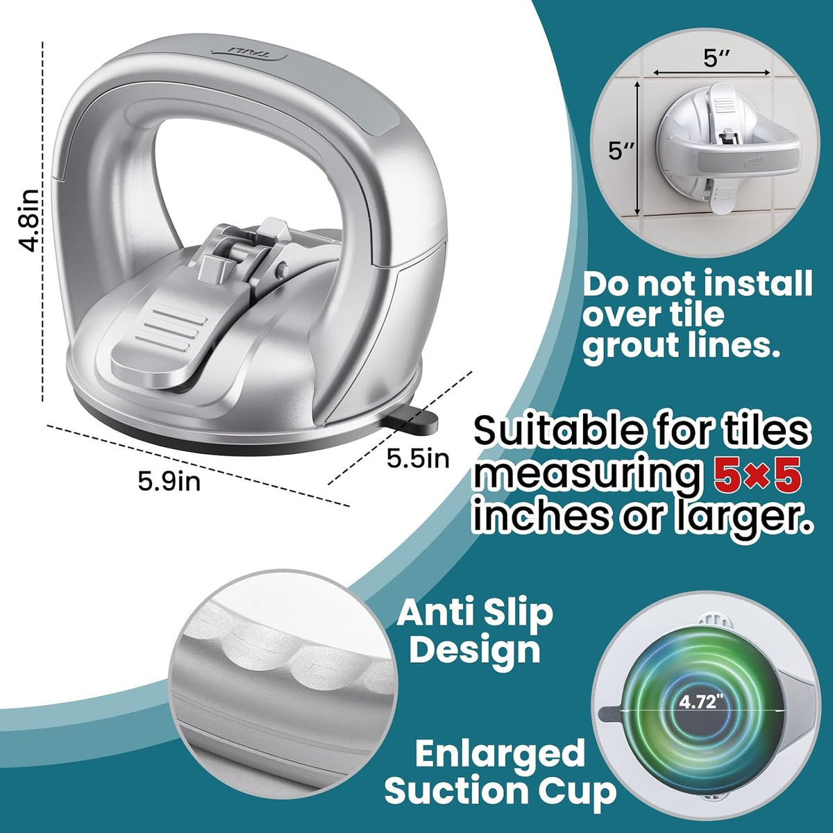Shower Grab Bars,Suction Shower Handles,Upgraded,330lbs,Silver