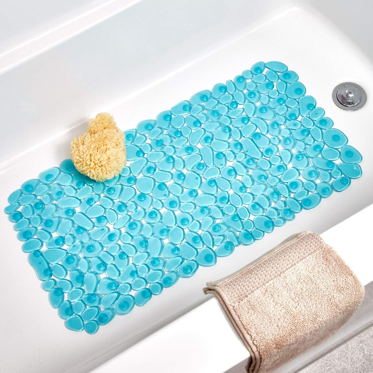 Pebblz Non-Slip Suction Bath Mat, Green, 26" x 13.5" | For Shower and Bathtub