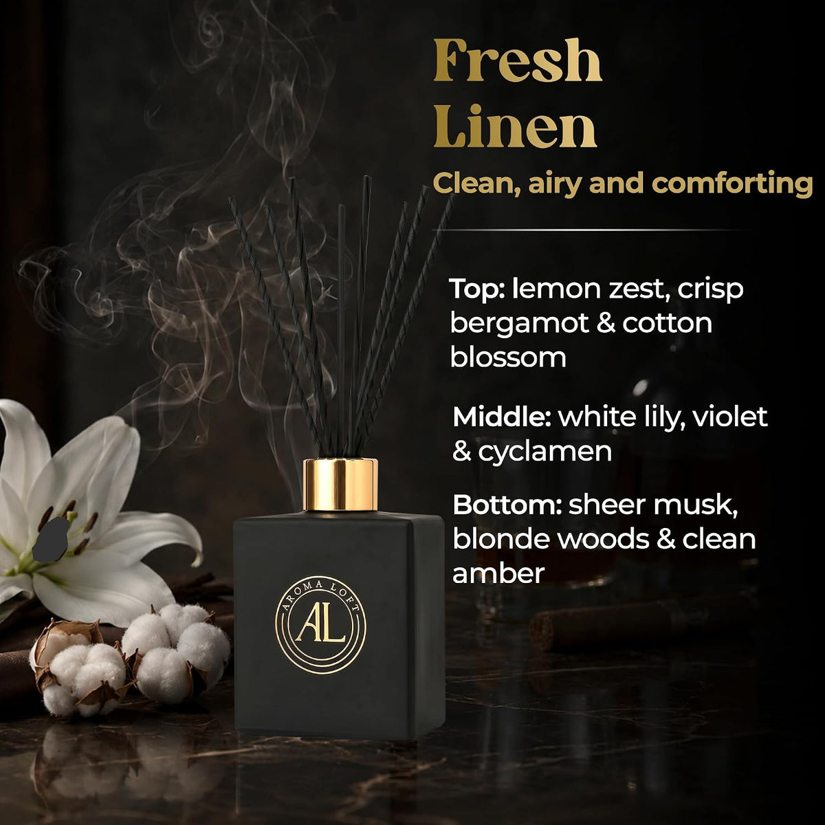 Black Reed Diffusers for Home | Premium Fragrance Diffuser | Reed Diffuser Sticks in Oil Set with Cashmere Vanilla Scent | Smell Good Stuff | Long-Lasting Oil for Bathroom & Office (5 oz)