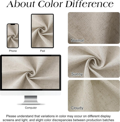 Linen Shower Curtain 72 Inch Long for Bathroom Beige 1 Panel - Colors A
