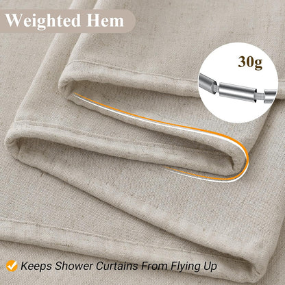 Linen Shower Curtain 72 Inch Long for Bathroom Beige 1 Panel - Colors A