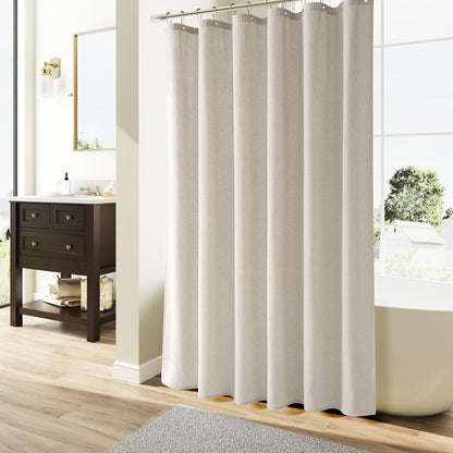 Linen Shower Curtain 72 Inch Long for Bathroom Beige 1 Panel - Colors A