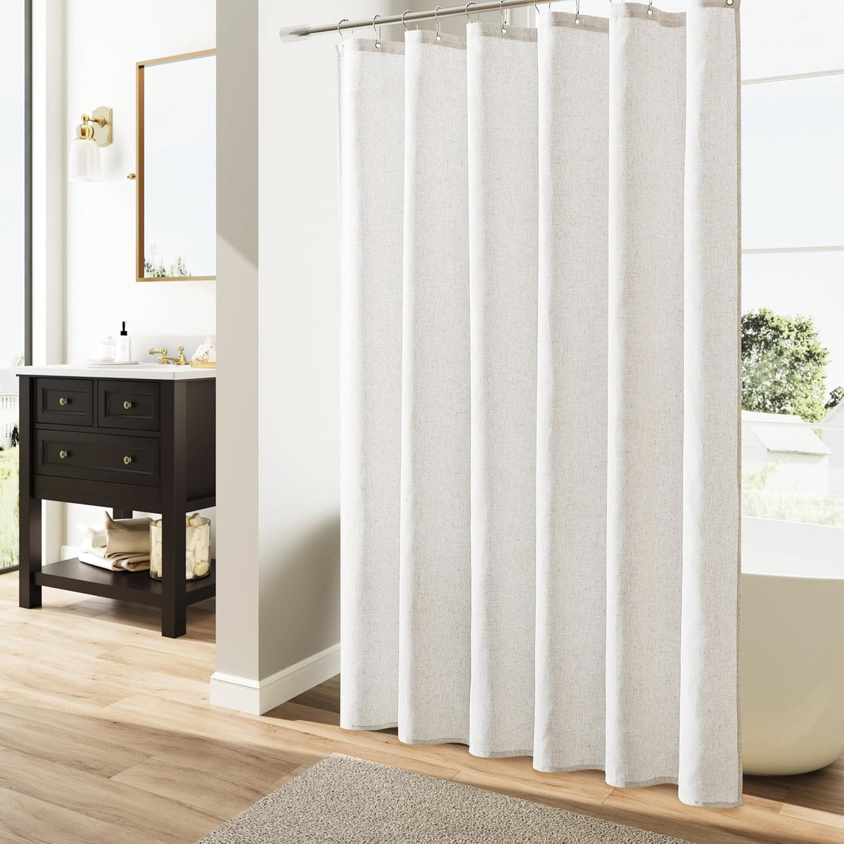 Linen Shower Curtain 72 Inch Long for Bathroom Beige 1 Panel - Colors A