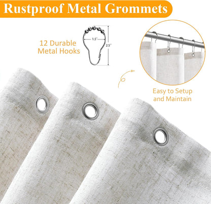 Linen Shower Curtain 72 Inch Long for Bathroom Beige 1 Panel - Colors A
