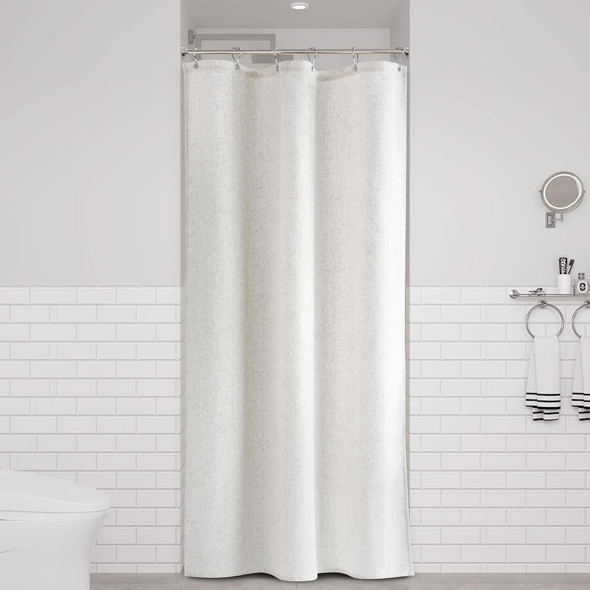 Linen Shower Curtain 72 Inch Long for Bathroom Beige 1 Panel - Colors A