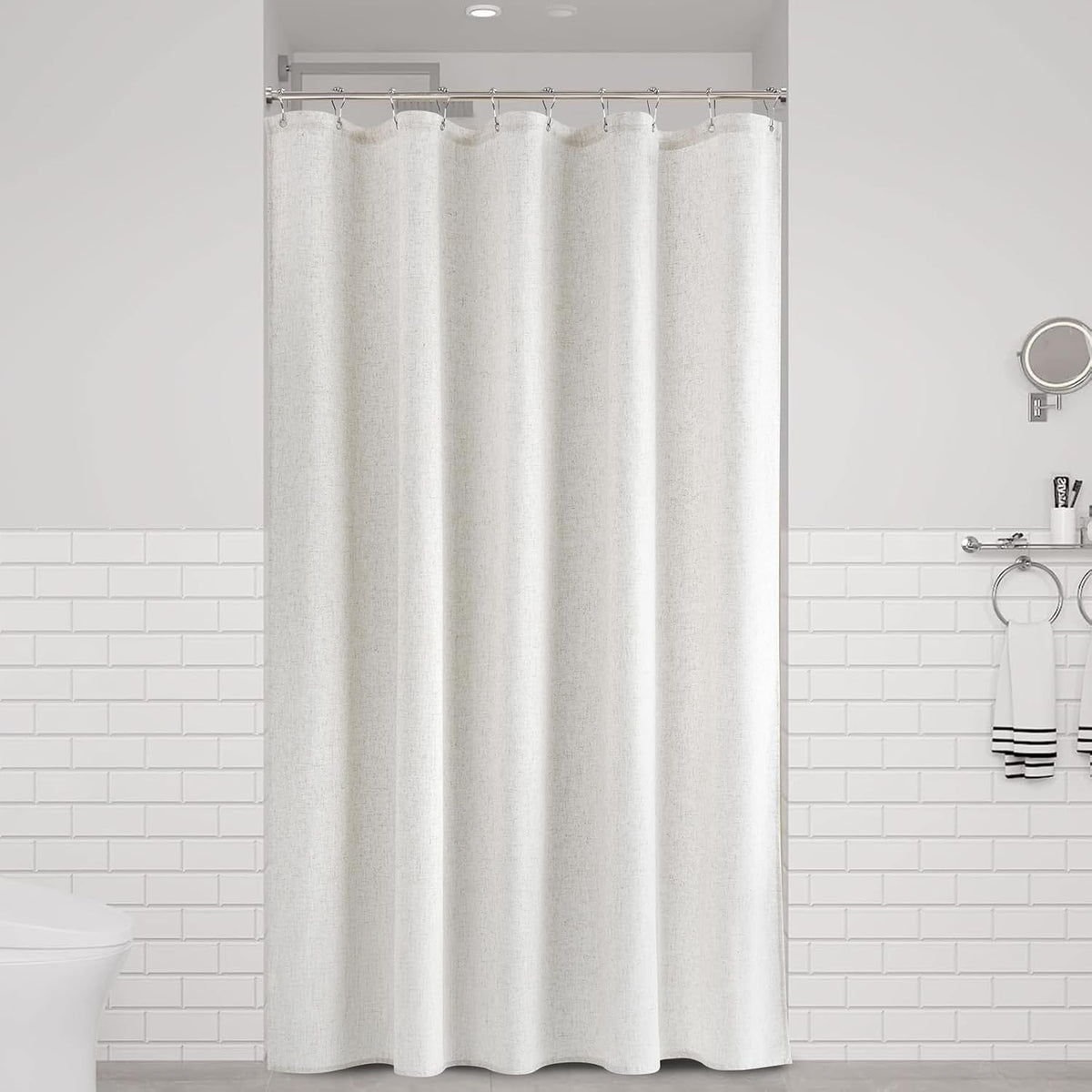 Linen Shower Curtain 72 Inch Long for Bathroom Beige 1 Panel - Colors A