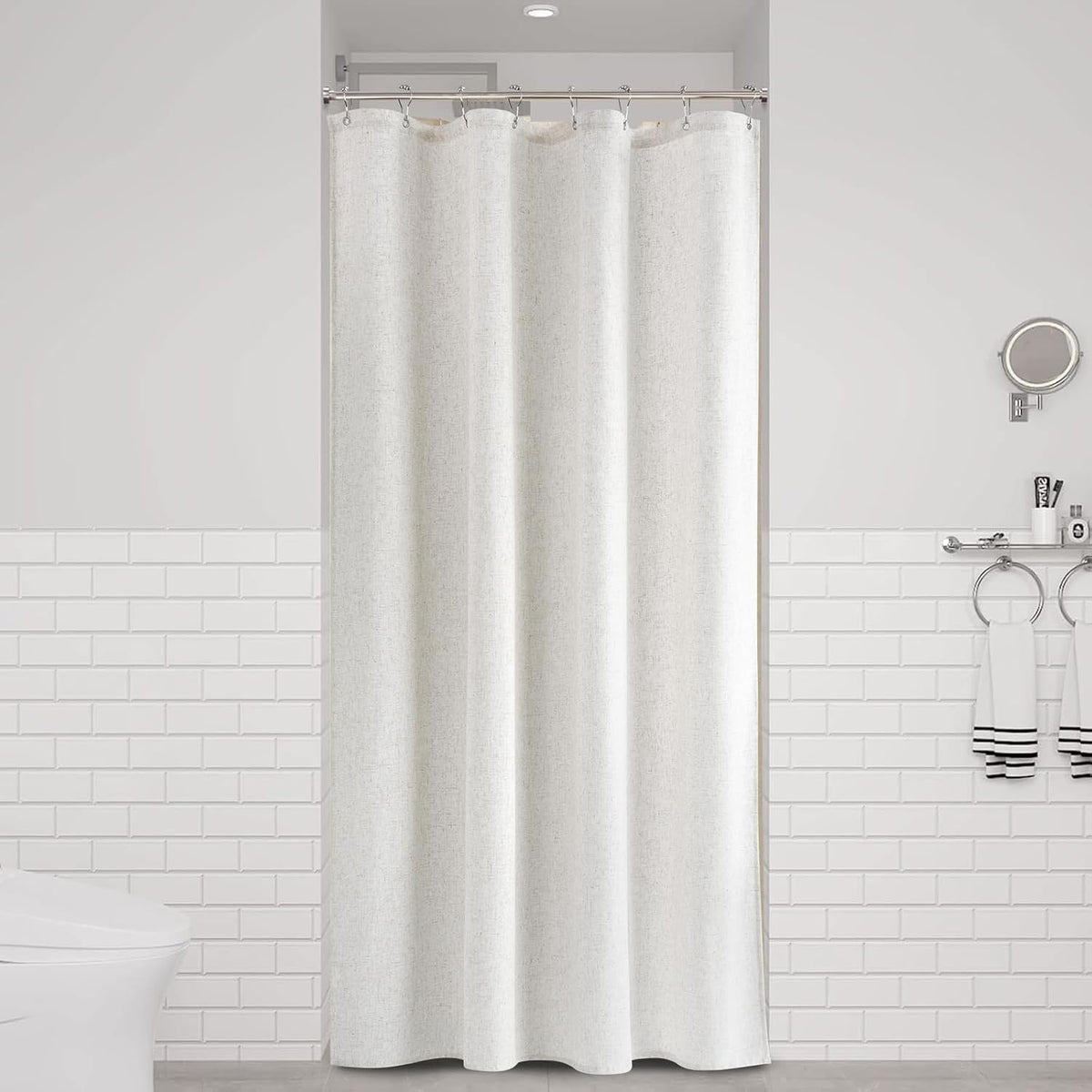 Linen Shower Curtain 72 Inch Long for Bathroom Beige 1 Panel - Colors A