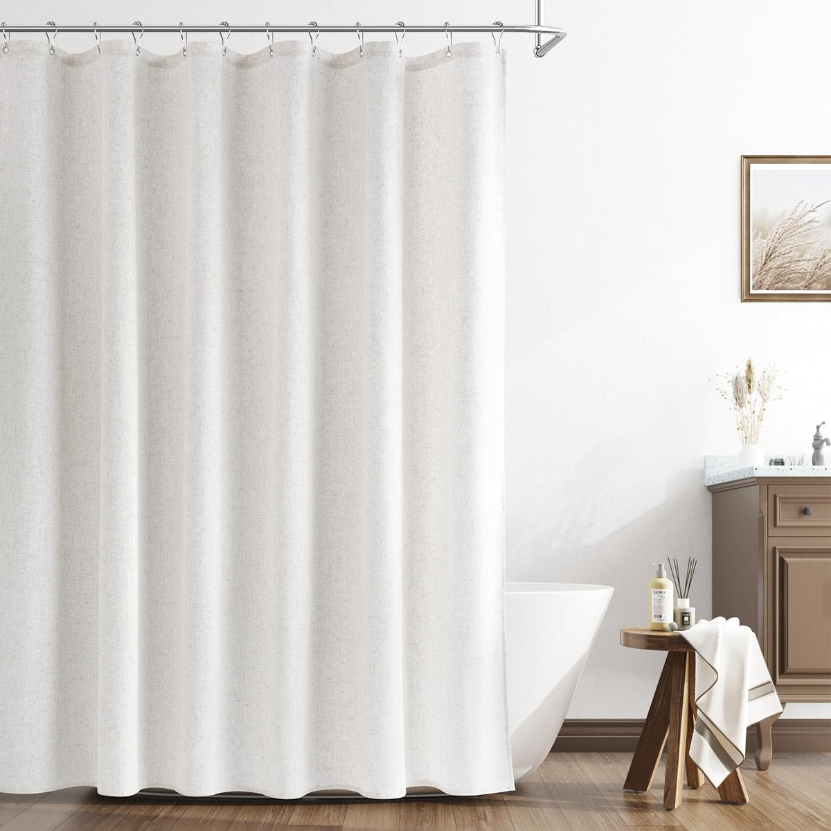 Linen Shower Curtain 72 Inch Long for Bathroom Beige 1 Panel - Colors A