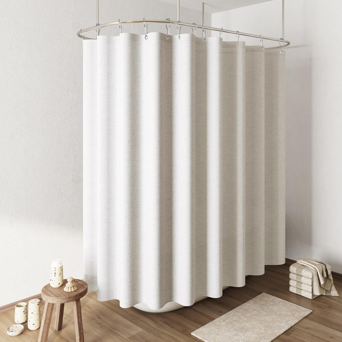 Linen Shower Curtain 72 Inch Long for Bathroom Beige 1 Panel - Colors A