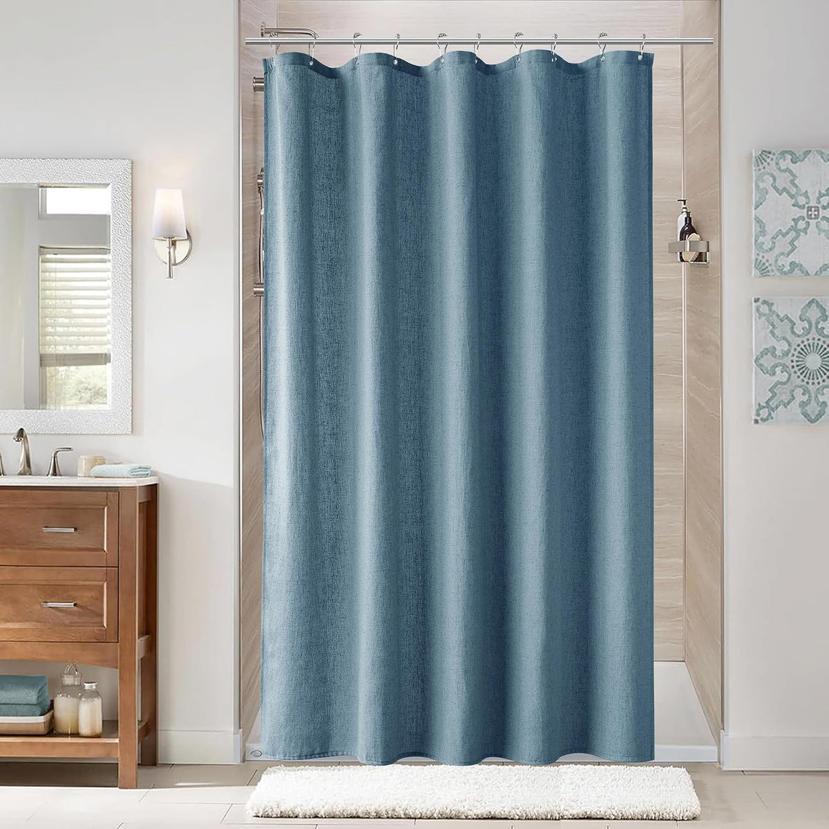 Linen Shower Curtain 72 Inch Long for Bathroom Beige 1 Panel - Colors A