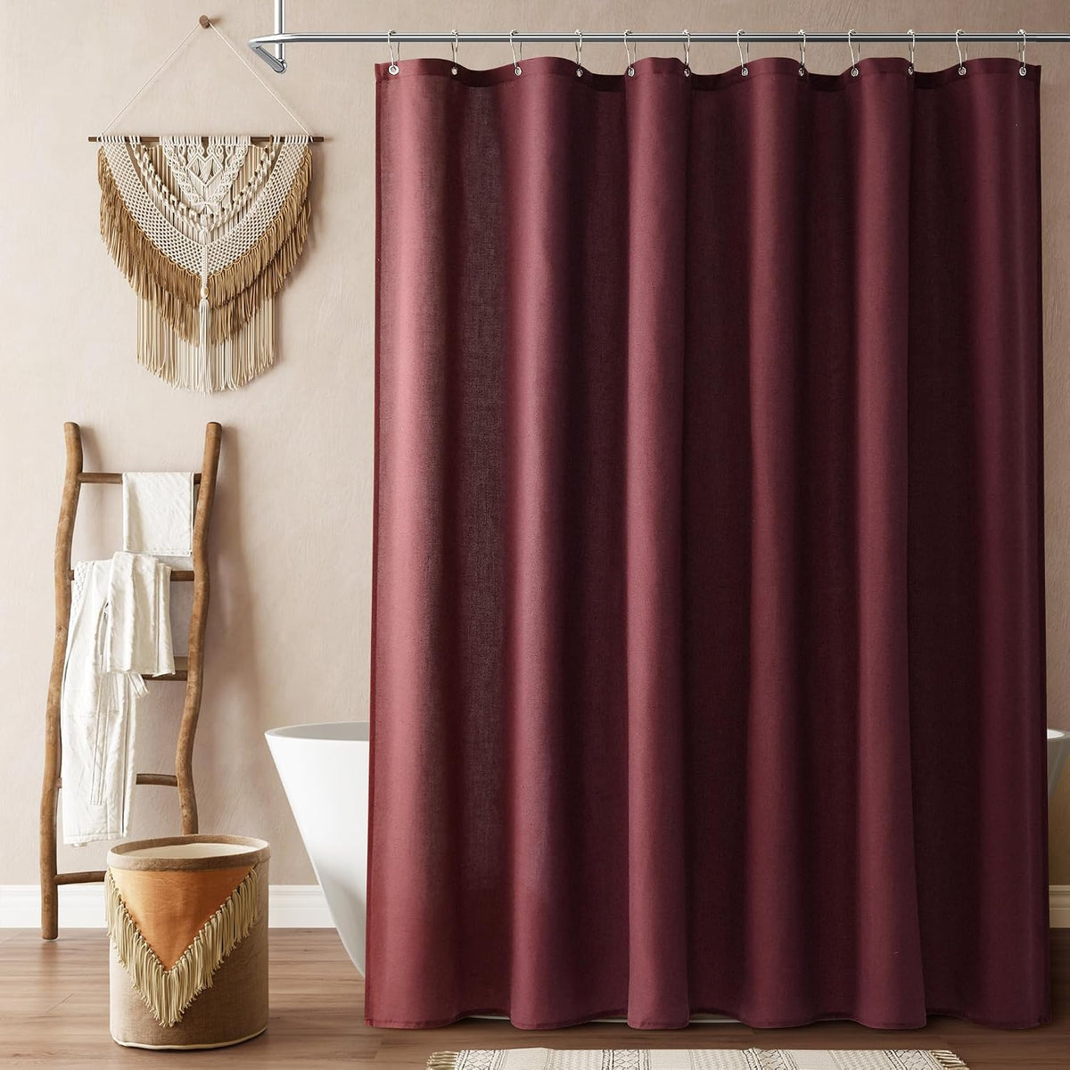 Linen Shower Curtain 72 Inch Long for Bathroom Beige 1 Panel - Colors A