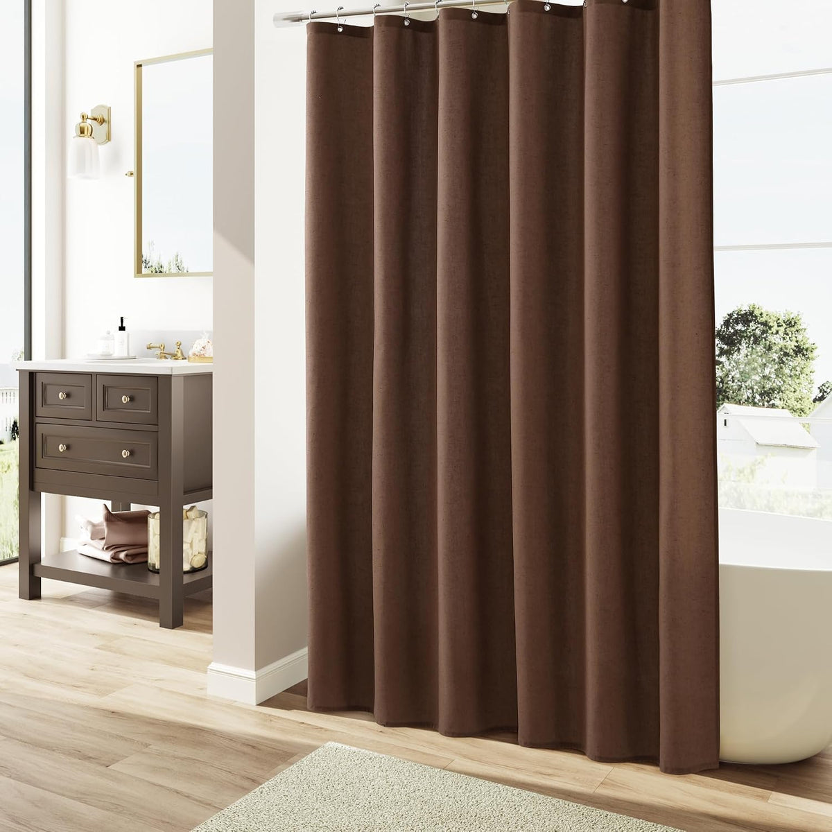 Linen Shower Curtain 72 Inch Long for Bathroom Beige 1 Panel - Colors A