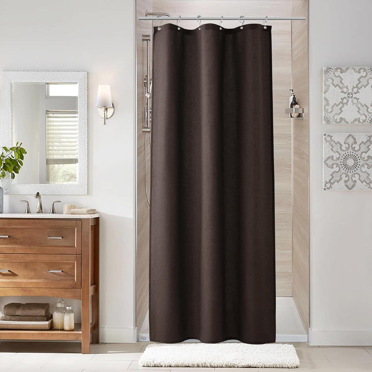 Linen Shower Curtain 72 Inch Long for Bathroom Beige 1 Panel - Colors A