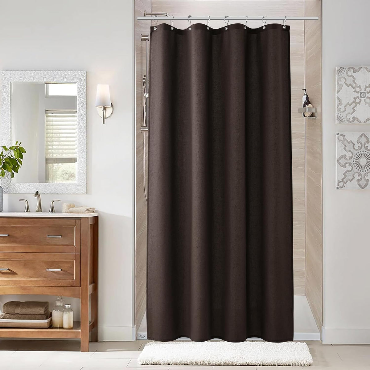 Linen Shower Curtain 72 Inch Long for Bathroom Beige 1 Panel - Colors A