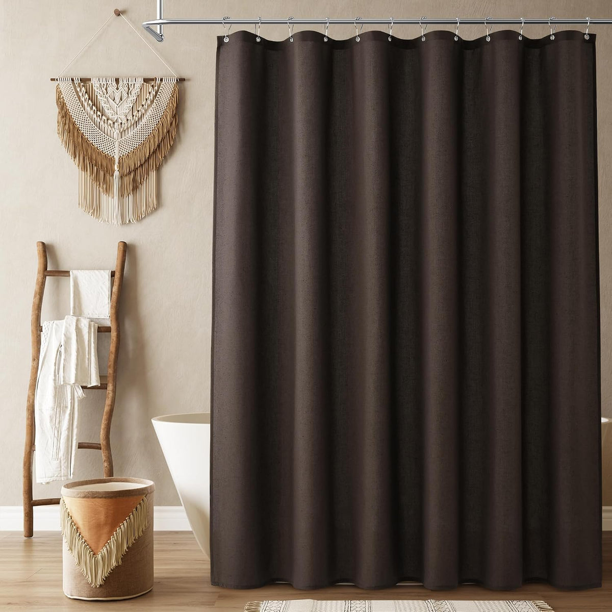 Linen Shower Curtain 72 Inch Long for Bathroom Beige 1 Panel - Colors A