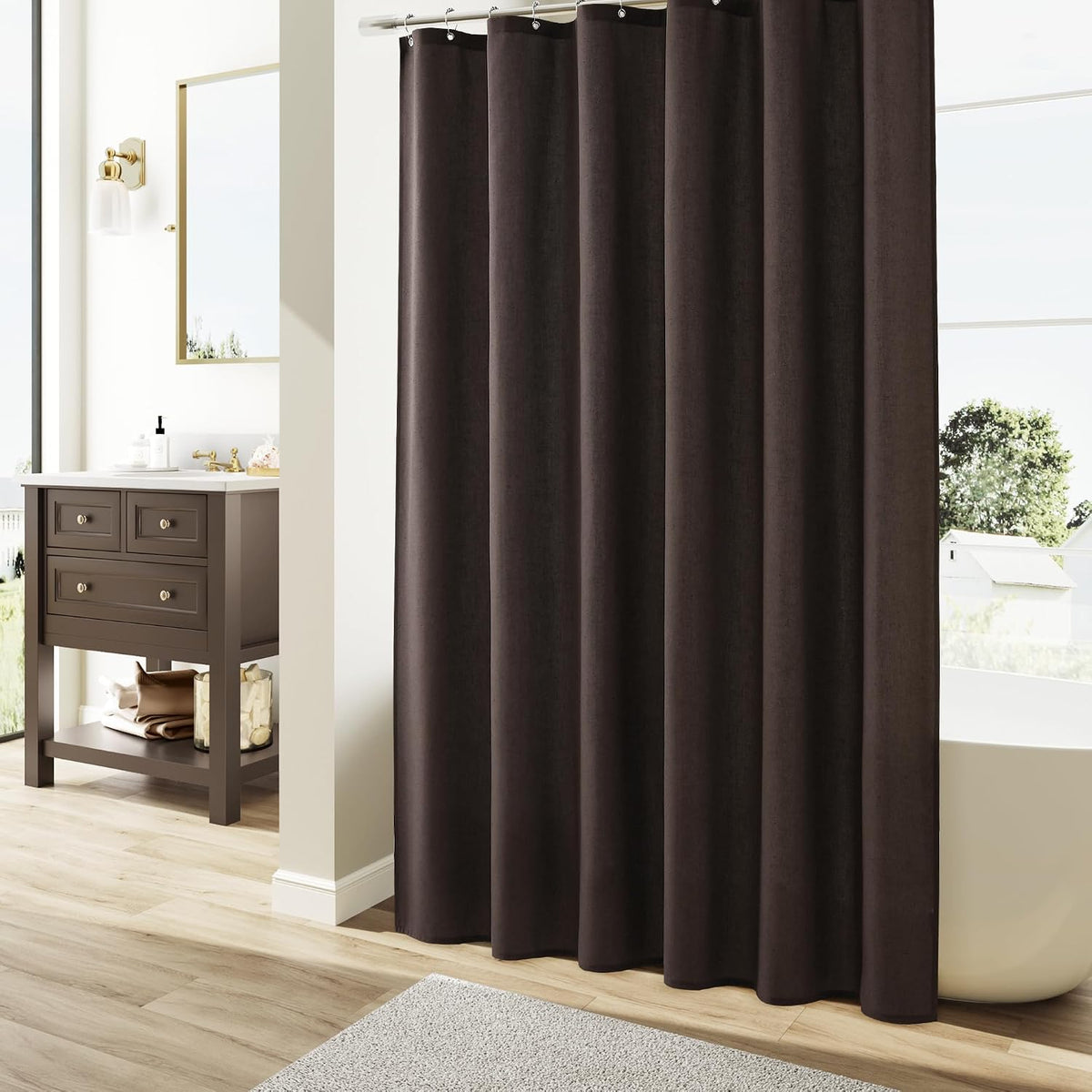 Linen Shower Curtain 72 Inch Long for Bathroom Beige 1 Panel - Colors A