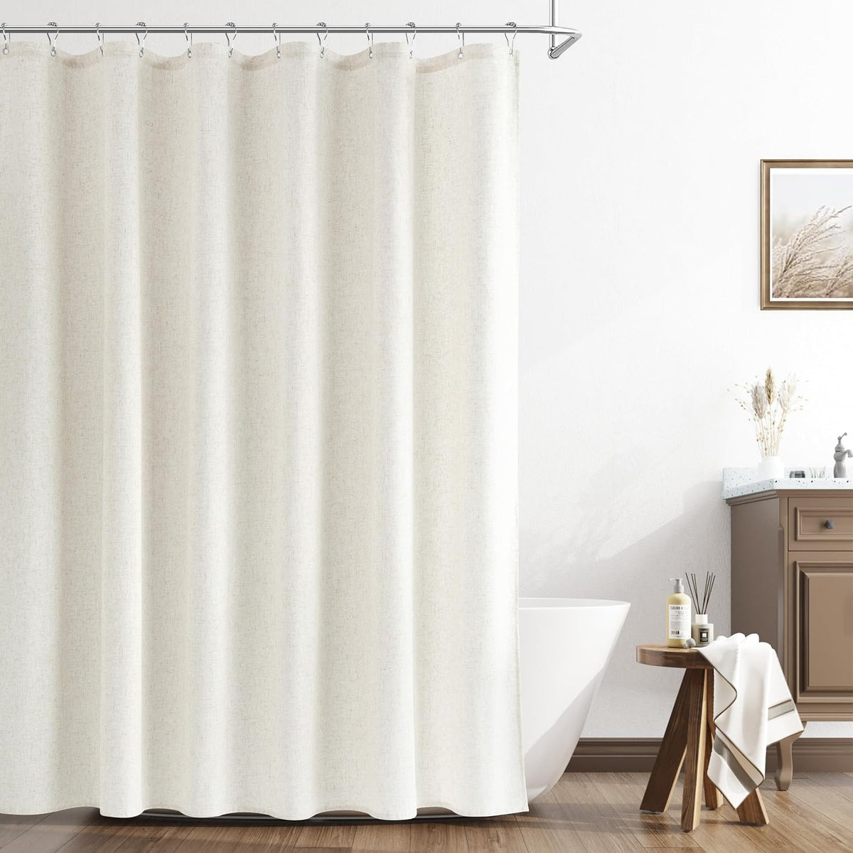 Linen Shower Curtain 72 Inch Long for Bathroom Beige 1 Panel - Colors A