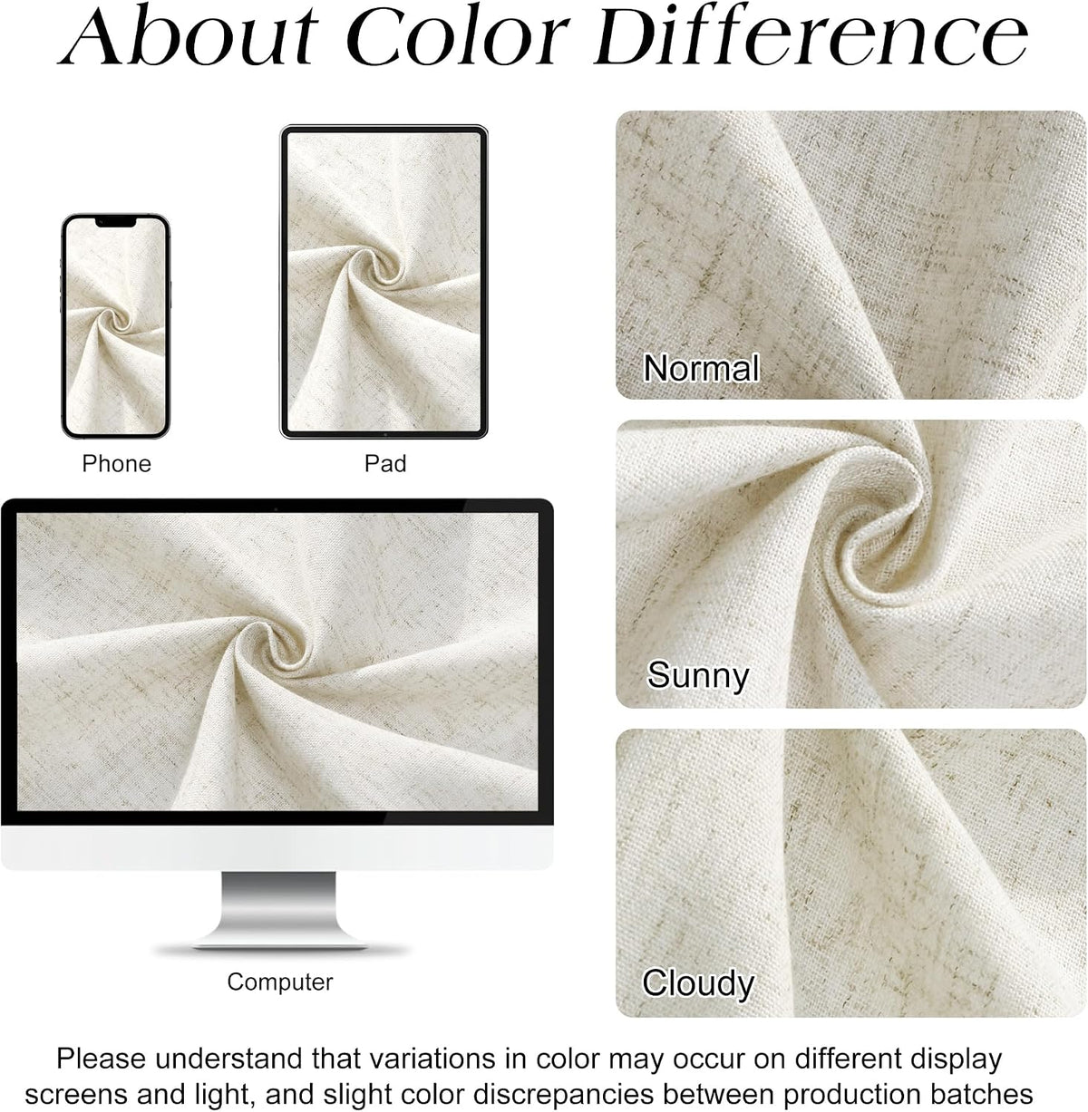 Linen Shower Curtain 72 Inch Long for Bathroom Beige 1 Panel - Colors A