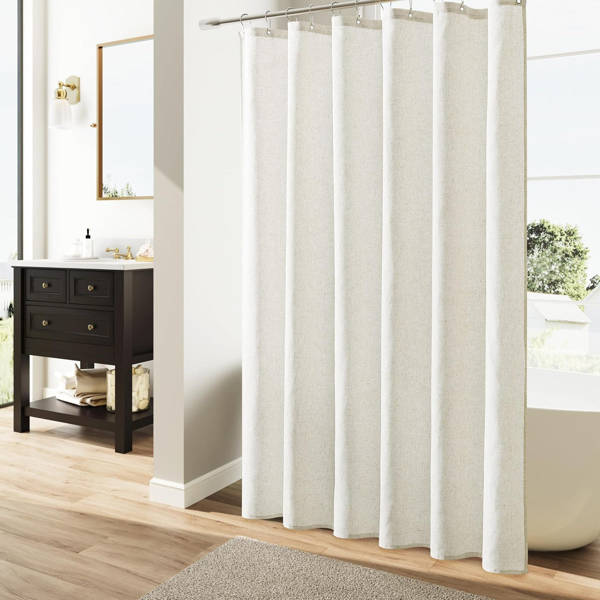Linen Shower Curtain 72 Inch Long for Bathroom Beige 1 Panel - Colors A
