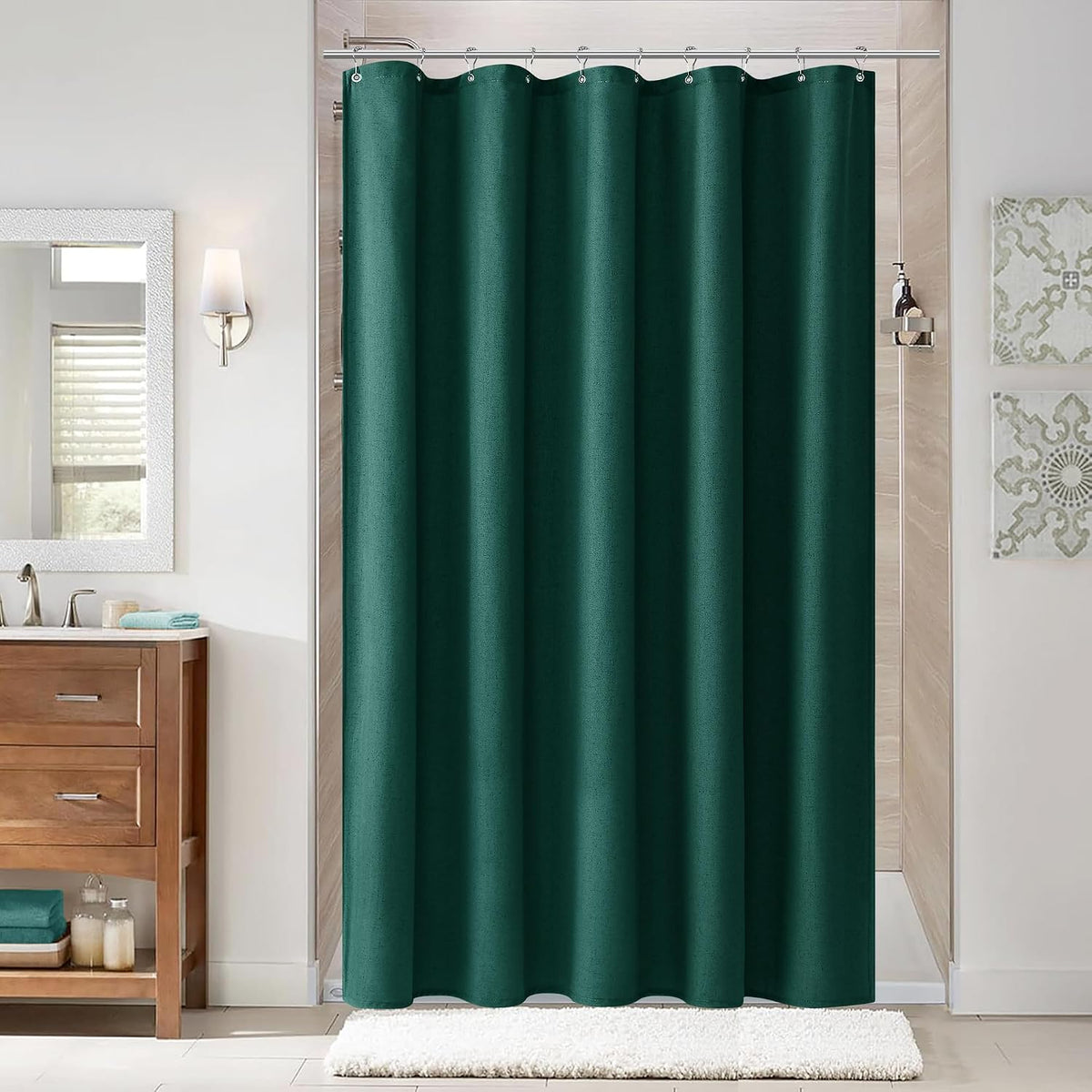 Linen Shower Curtain 72 Inch Long for Bathroom Beige 1 Panel - Colors A