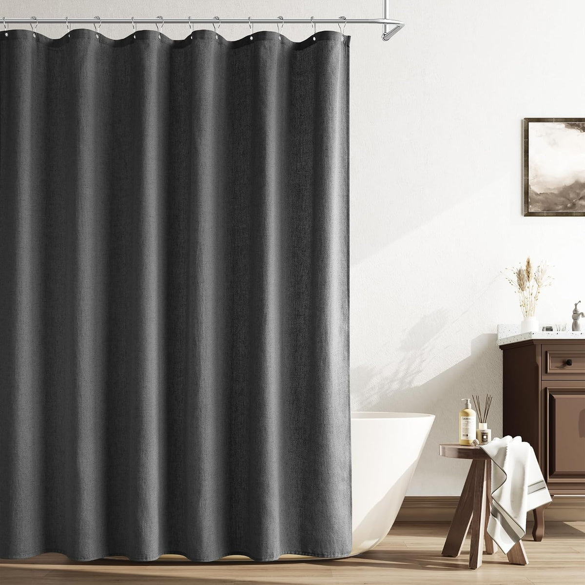 Linen Shower Curtain 72 Inch Long for Bathroom Beige 1 Panel - Colors A
