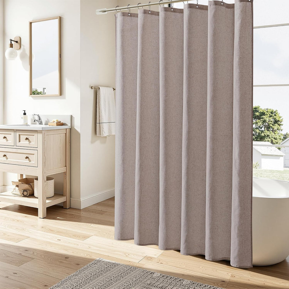 Linen Shower Curtain 72 Inch Long for Bathroom Beige 1 Panel - Colors A