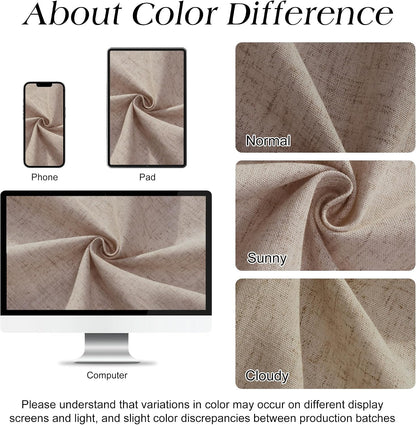 Linen Shower Curtain 72 Inch Long for Bathroom Beige 1 Panel - Colors A