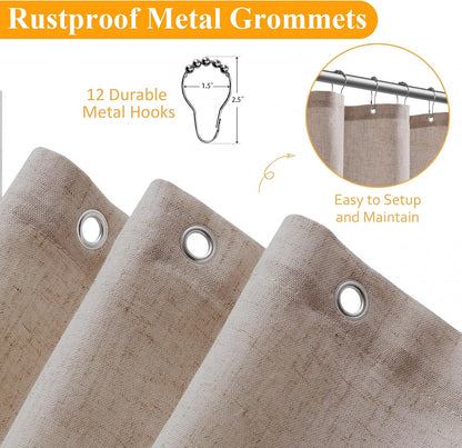 Linen Shower Curtain 72 Inch Long for Bathroom Beige 1 Panel - Colors A