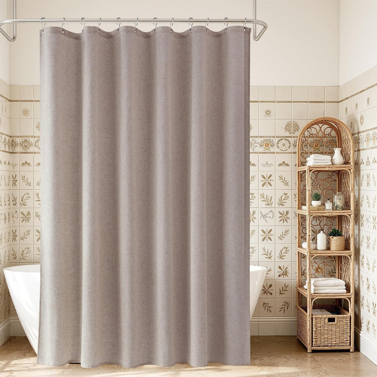 Linen Shower Curtain 72 Inch Long for Bathroom Beige 1 Panel - Colors A