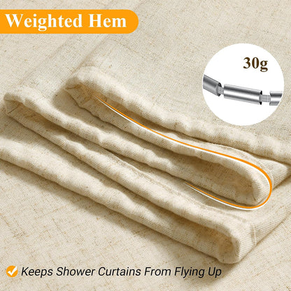 Linen Shower Curtain 72 Inch Long for Bathroom Beige 1 Panel - Colors A