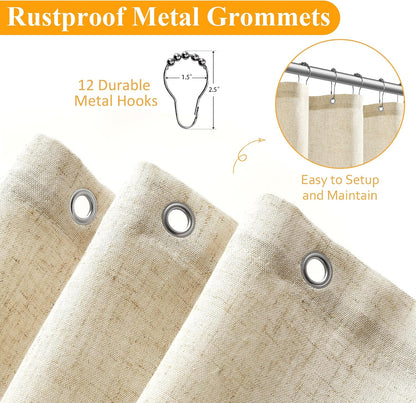 Linen Shower Curtain 72 Inch Long for Bathroom Beige 1 Panel - Colors A