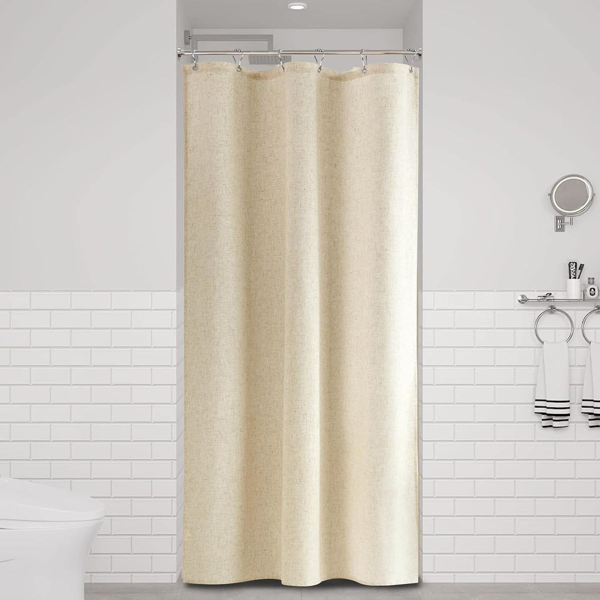 Linen Shower Curtain 72 Inch Long for Bathroom Beige 1 Panel - Colors A