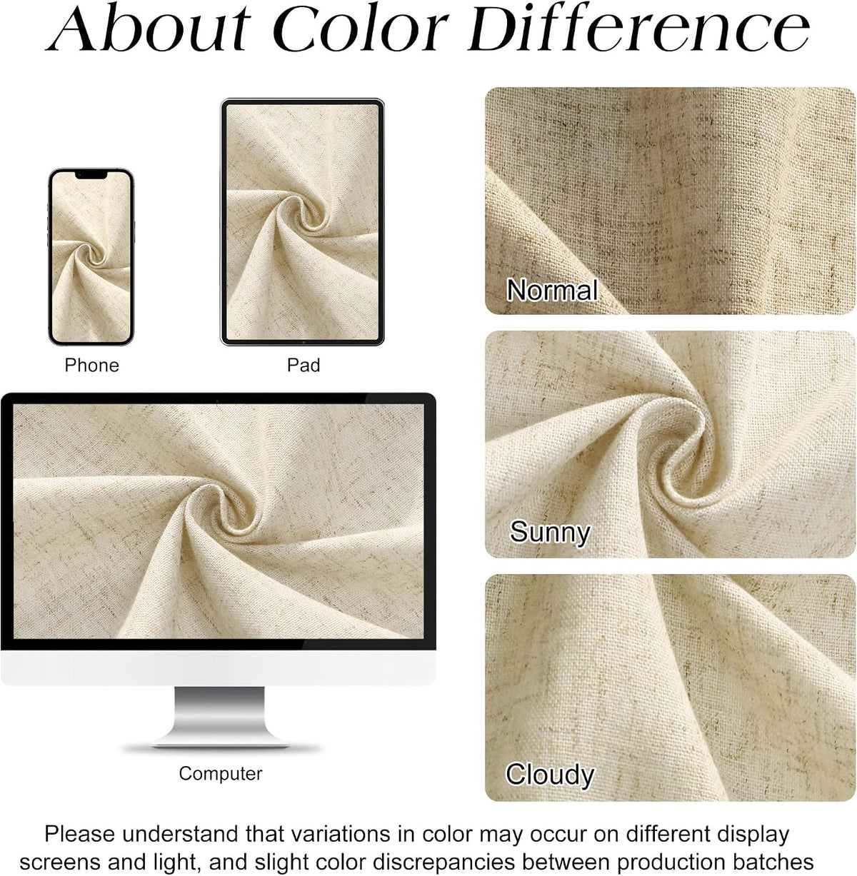 Linen Shower Curtain 72 Inch Long for Bathroom Beige 1 Panel - Colors A