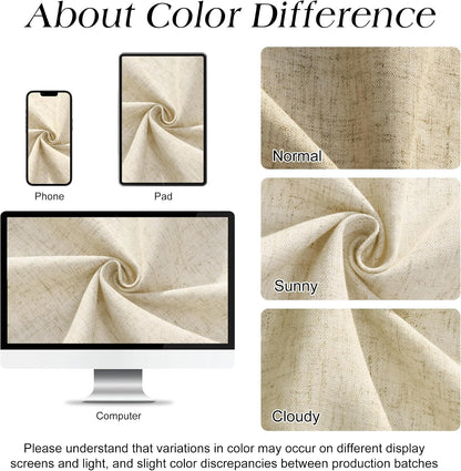 Linen Shower Curtain 72 Inch Long for Bathroom Beige 1 Panel - Colors A