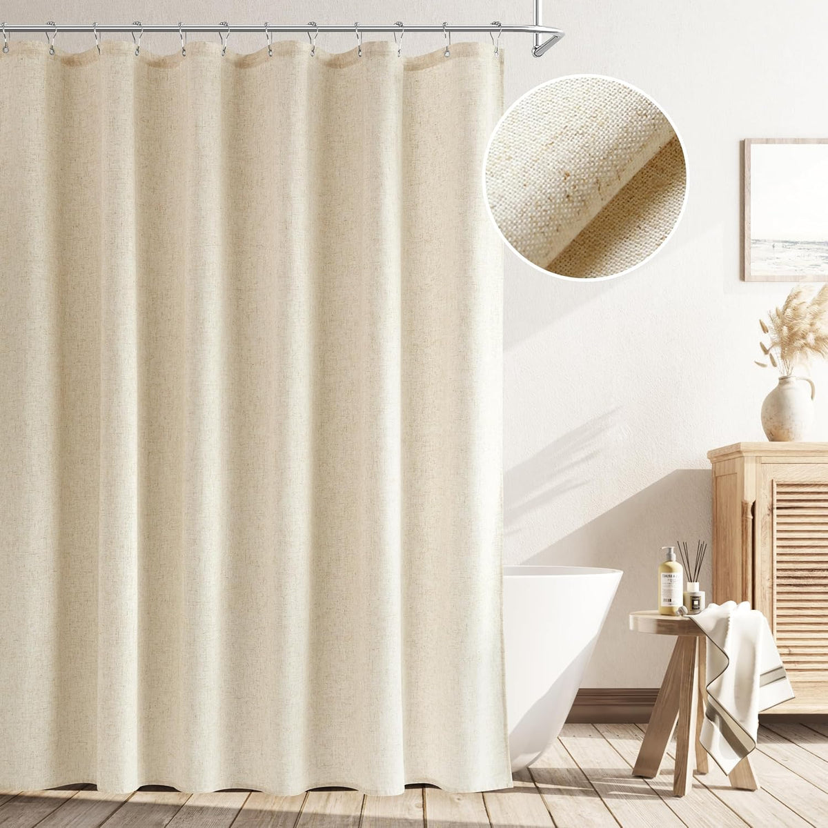 Linen Shower Curtain 72 Inch Long for Bathroom Beige 1 Panel - Colors A