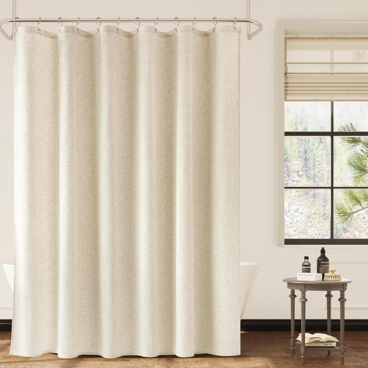 Linen Shower Curtain 72 Inch Long for Bathroom Beige 1 Panel - Colors A